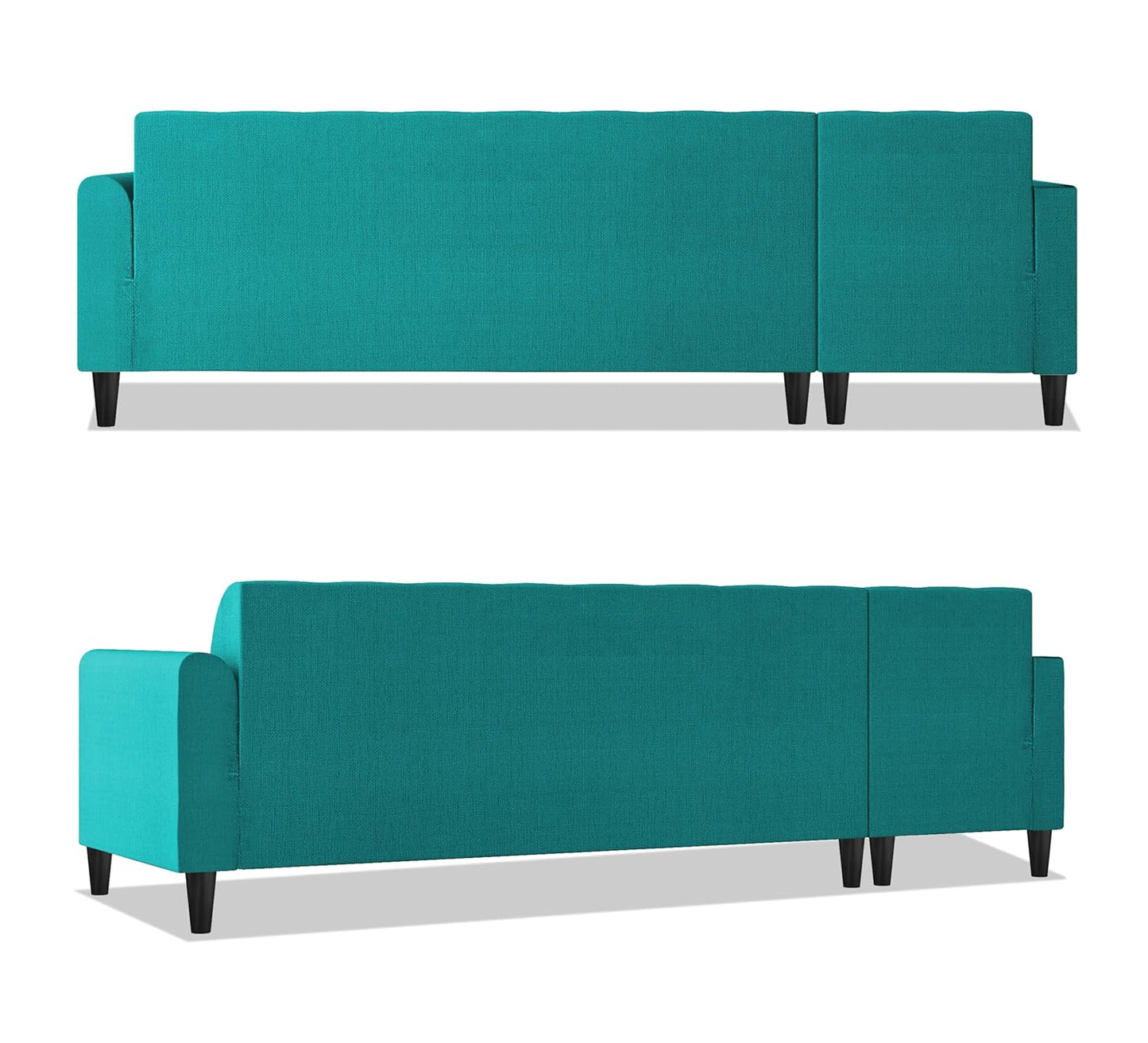 Adorn India Rio Elegant L Shape 8 Seater Sofa Set with Center Table and 2 Ottoman Puffy (LHS) (Aqua Blue) (3 Year Warranty)