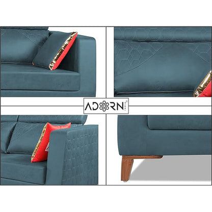 Adorn India Premium Pluto 3+2 Five Seater Sofa Set (Blue)