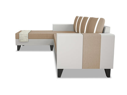 Adorn India Ashley Stripes Leatherette Fabric L Shape 5 Seater Sofa Set LHS (Beige & White) (3 Year Warranty)