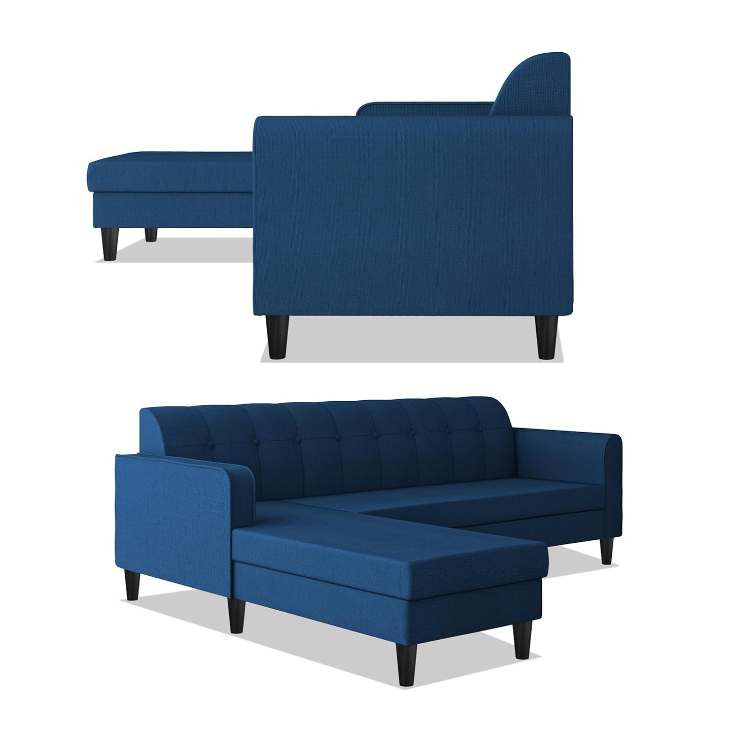 Adorn India Rio Elegant L Shape 5 Seater Sofa Set (LHS) (Blue) (3 Year Warranty)