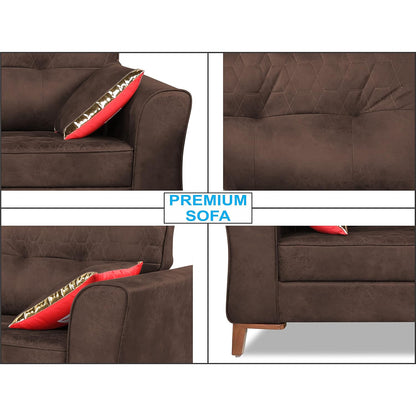 Adorn India Premium Aslaug 3 Seater Sofa (Leatherette Suede Fabric Colour Brown)