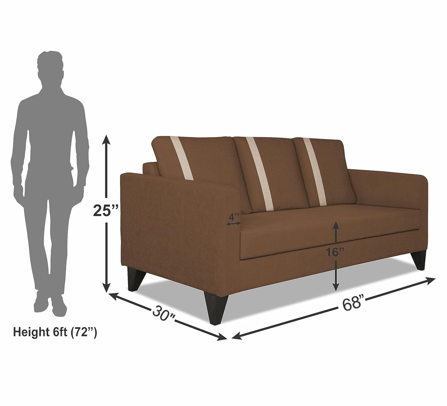 Adorn India Wood Chandler Plus 3 Seater Sofa (Brown), 3-Person Sofa