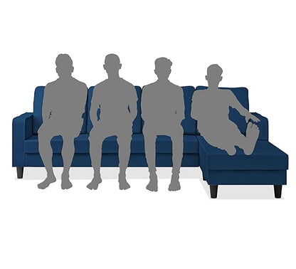 Adorn India Chandler Plain L Shape 5 Seater Sofa Set RHS (Blue) (3 Year Warranty)