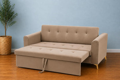 Adorn India Premium Mystic - 3 Years Warranty - 3 Seater Sofa Cum Bed Velvet Suede Fabric - Beige