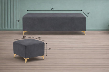 Adorn India Premium Luster 8 Seater L Shape Sofa Set with 2 Puffy & 1 Center Table | Velvet Suede Fabric | 3-Year Warranty | RHS | Dark Grey with Golden Legs & Striped Pattern Cushion