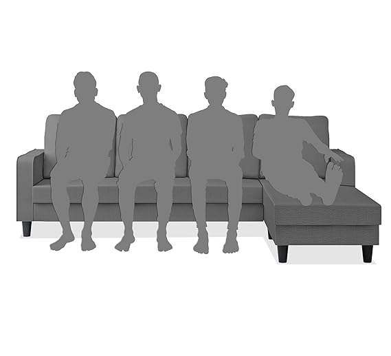 Adorn India Chandler Plain L Shape 5 Seater Sofa Sofa Set RHS (Grey)