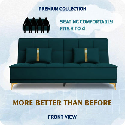 Adorn India Premium New Alyssum 3 Seater Sofa Cum Bed 4X6 Velvet Suede with 2 Cushions (Color Ocean Blue) and Suitable for All Indoor, with 3 Years Warranty