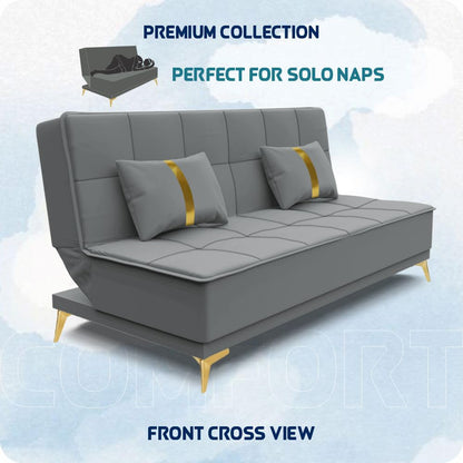 Adorn India Premium New Alyssum 3 Seater Sofa Cum Bed 4X6 Velvet Suede with 2 Cushions (Color Grey) and Suitable for All Indoor, with 3 Years Warranty