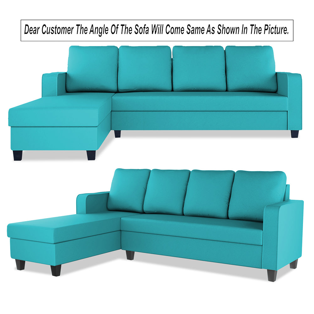 Adorn India Chandler Plain L Shape 6 Seater Sofa Set Lhs (Aqua Blue) (3 Year Warranty)