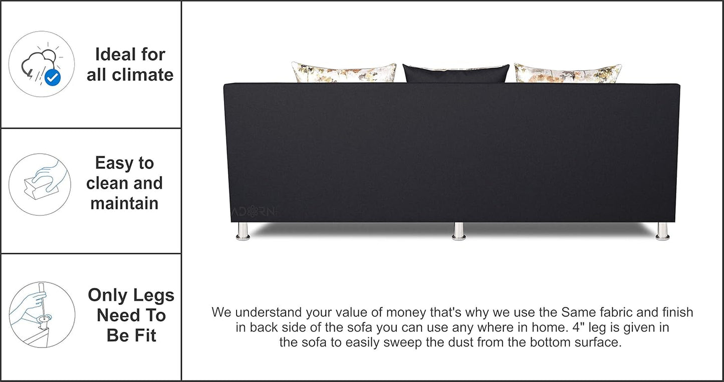Adorn India Alica 3+2+1 Six Seater Sofa Set (Black)