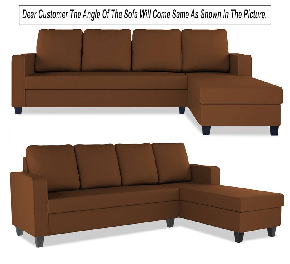 Adorn India Chandler Plain L Shape 6 Seater Sofa Set RHS (Brown) (3 Year Warranty)