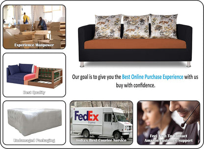 Adorn India Alita 3+2+1 Compact 6 Seater Sofa Set (Rust & Black)
