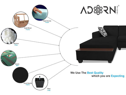 Adorn India Blazer L Shape 6 Seater Sofa Set (Left Side) (Black)