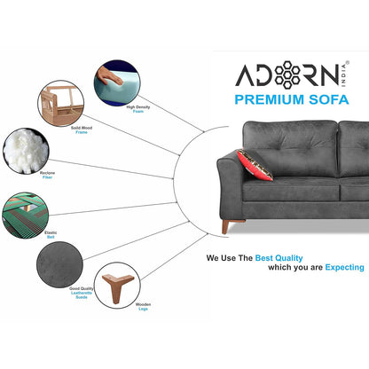 Adorn India Premium Aslaug 3-1-1 Sofa Set (Leatherette Suede Fabric Colour Grey)