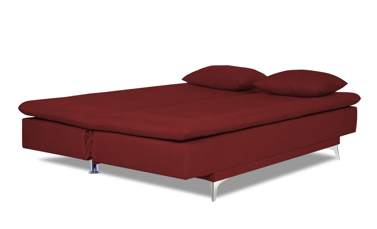 Adorn India Aspen Three Seater Sofa Cum Bed Single Tone Fabric (Maroon) (3 Year Warranty)