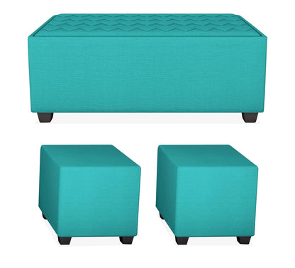 Adorn India Rio Elegant L Shape 8 Seater Sofa Set with Center Table and 2 Ottoman Puffy (LHS) (Aqua Blue) (3 Year Warranty)