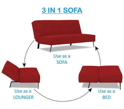 Adorn India Benjamin 3 Seater Sofa Cum Bed (Red) (3 Year Warranty)
