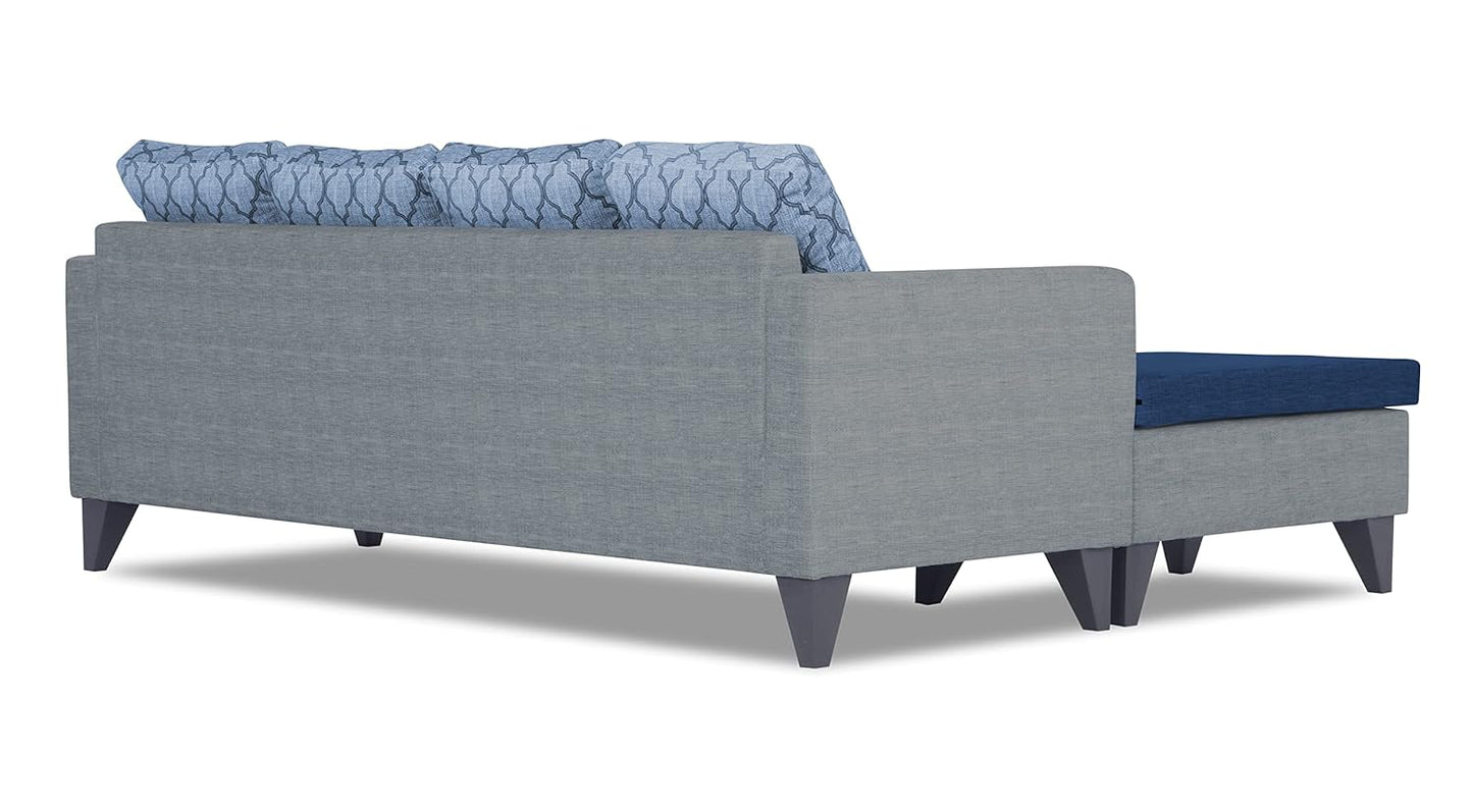 Adorn India Dorothy Blossom L Shape 5 Seater Sofa Set LHS (Blue & Grey)
