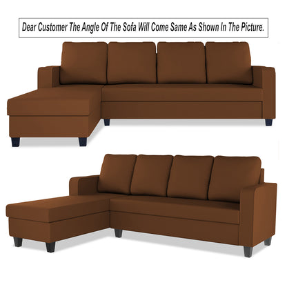 Adorn India Chandler Plain L Shape 6 Seater Sofa Set Lhs (Brown) (3 Year Warranty)