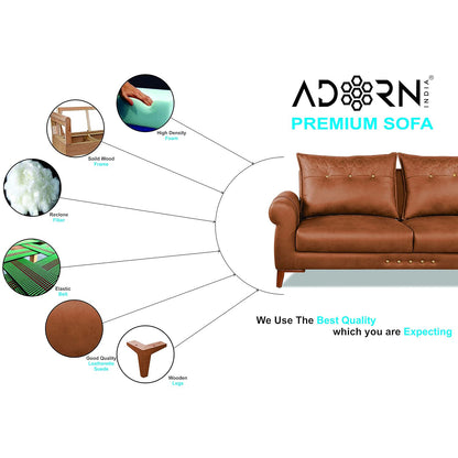 Adorn India Premium Jarvis 3+2 Five Seater Sofa Set (Leatherette Suede Fabric Colour Tan)