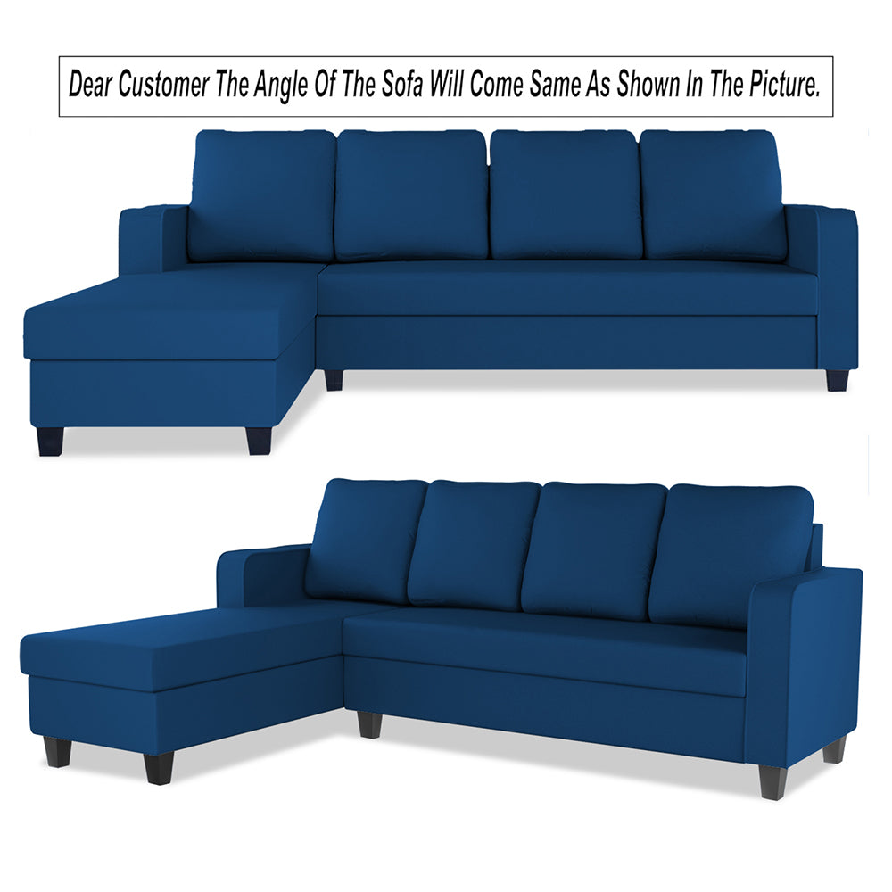 Adorn India Chandler Plain L Shape 6 Seater Sofa Set Lhs (Blue) (3 Year Warranty)