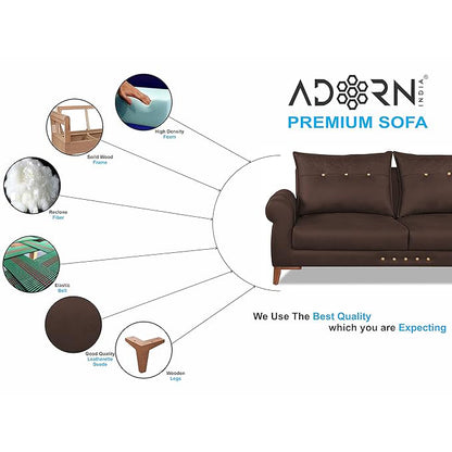 Adorn India Premium Jarvis 3+2 Five Seater Sofa Set (Leatherette Suede Fabric Colour Brown)