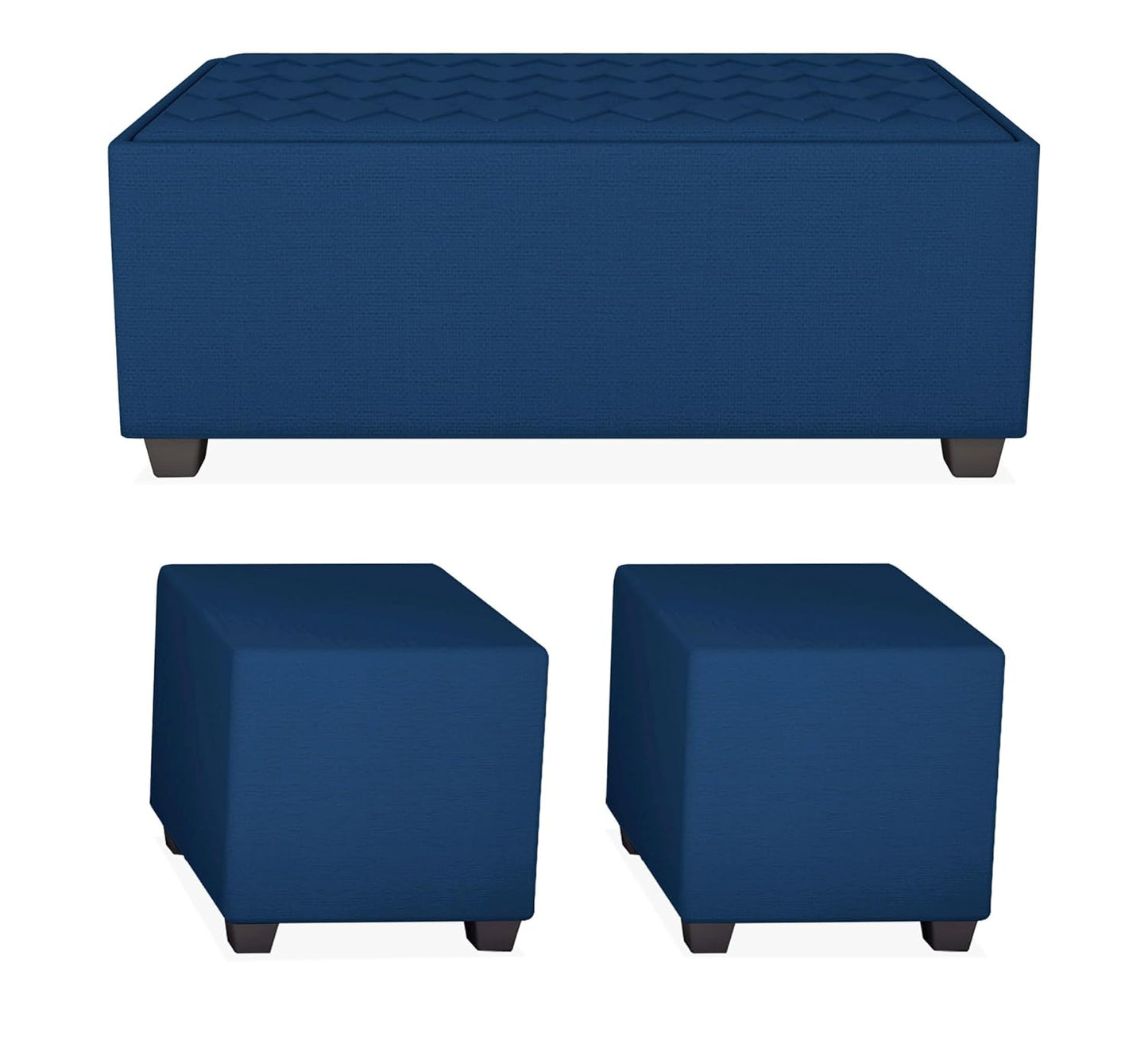 Adorn India Rio Elegant L Shape 8 Seater Sofa Set with Center Table and 2 Ottoman Puffy (LHS) (Blue) (3 Year Warranty)