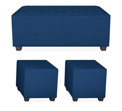 Adorn India Rio Elegant L Shape 8 Seater Sofa Set with Center Table and 2 Ottoman Puffy (LHS) (Blue) (3 Year Warranty)
