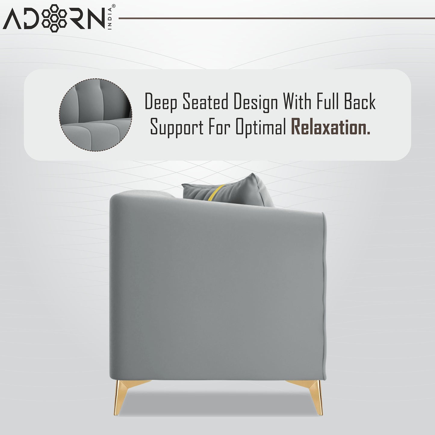 Adorn India Premium Mystic - 3 Years Warranty - 3 Seater Sofa Velvet Suede Fabric - Grey