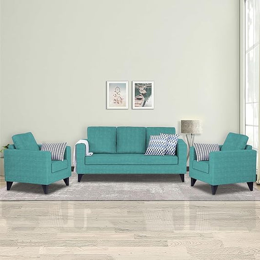 Adorn India Hallton Plain 3+1+1 5 Seater Sofa Set (Aqua Blue) (3 Year Warranty)