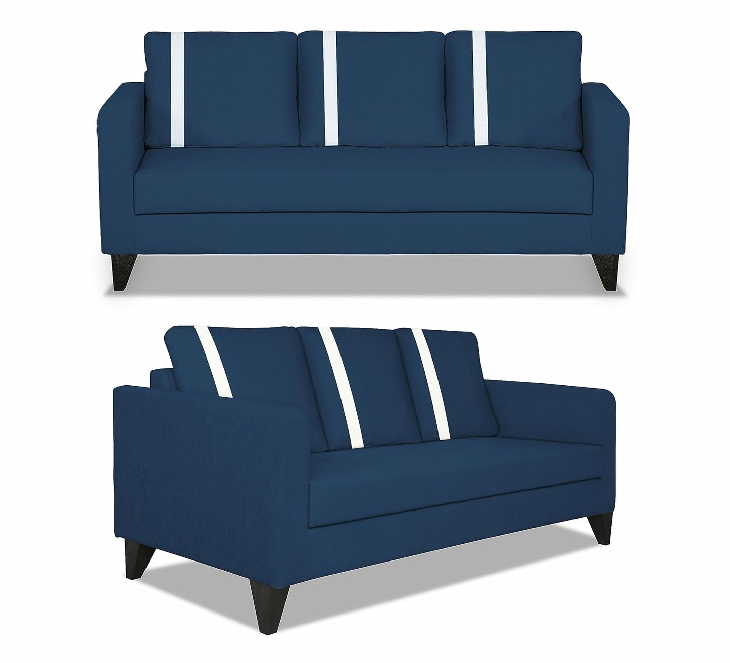 Adorn India Chandler Plus 3+1+1 5 Seater Sofa Set (Blue) (3 Year Warranty)