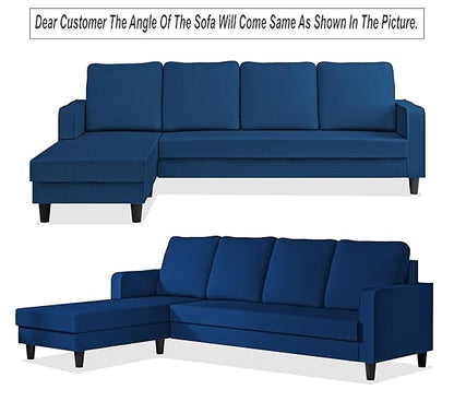 Adorn India Chandler Plain L Shape 5 Seater Sofa Set LHS (Blue) (3 Year Warranty)