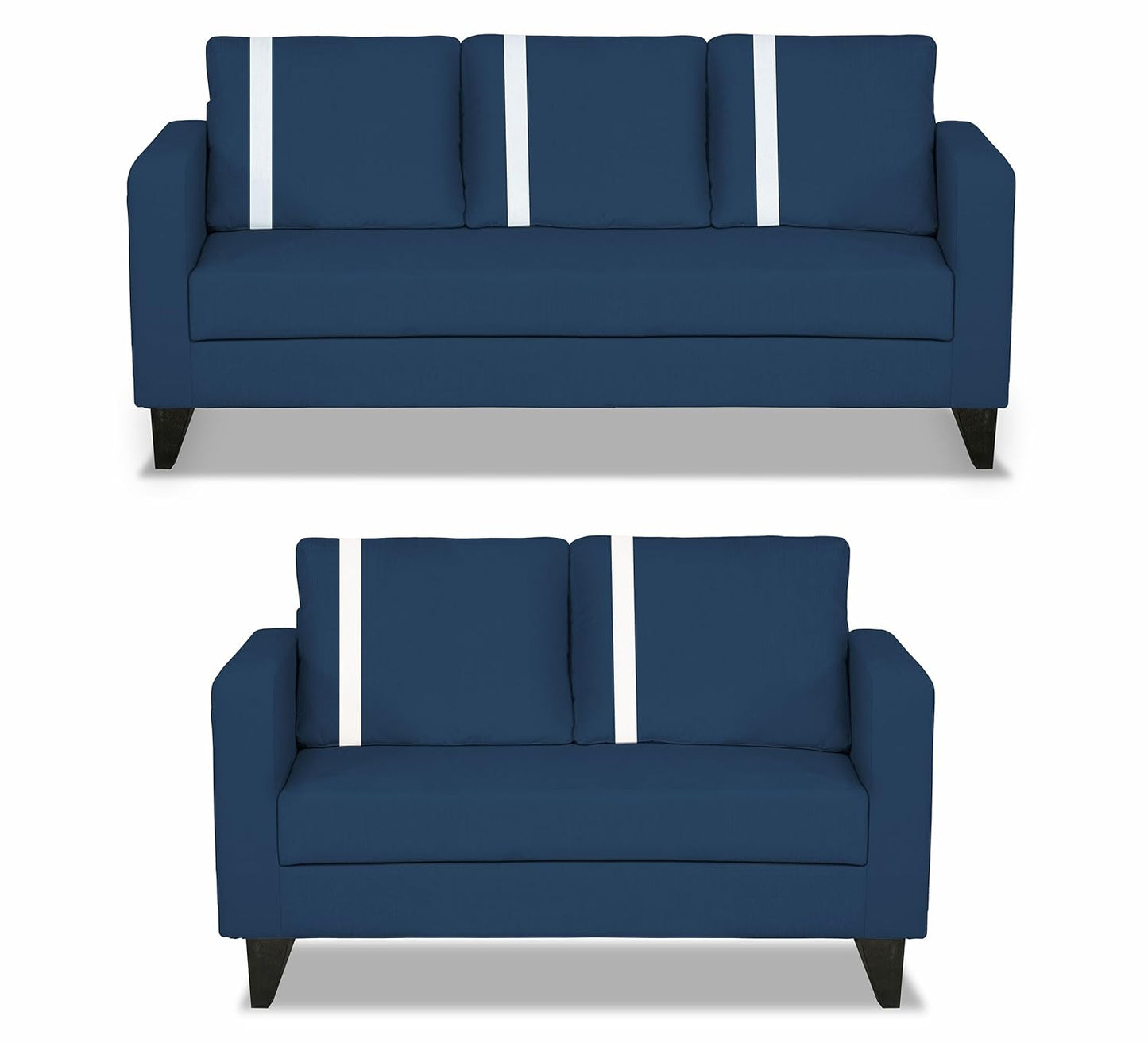 Adorn India Chandler Plus 3+2 5 Seater Sofa Set (Blue) (3 Year Warranty)