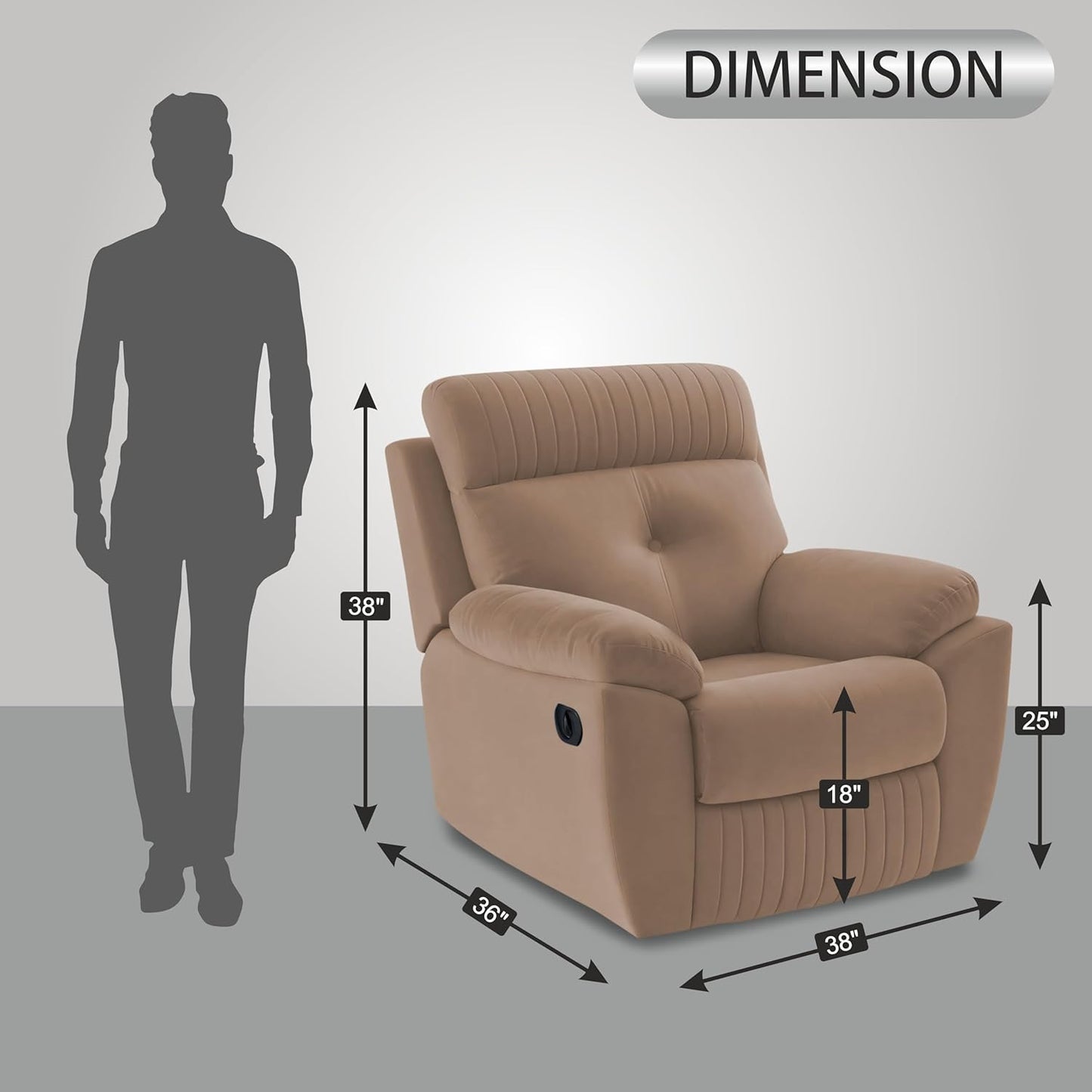Adorn India Premium Majestic 1 Seater Recliner Manual Sofa Chair | Beige Suede Velvet Fabric | Soft Padded Back Rest & Handrest | Living Room Recliner Chair | 3 Years Warranty