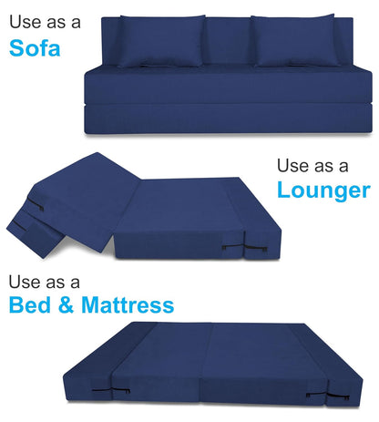 Adorn India Easy Three Seater Sofa Cum Bed Alyn 6'x 6' (Dark Blue)