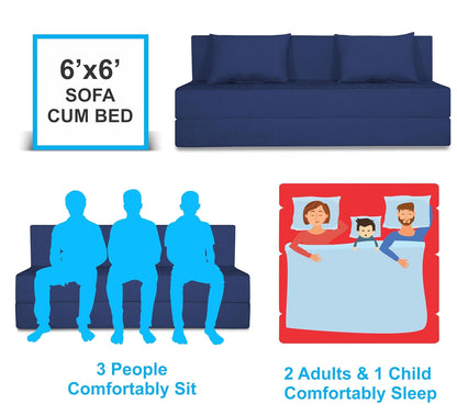 Adorn India Easy Three Seater Sofa Cum Bed Alyn 6'x 6' (Dark Blue)
