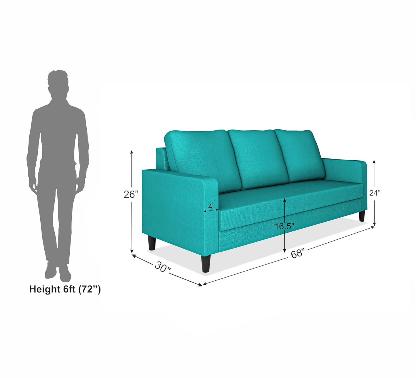 Adorn India Chandler Decent 3 Seater Sofa (Aqua Blue) (3 Year Warranty)