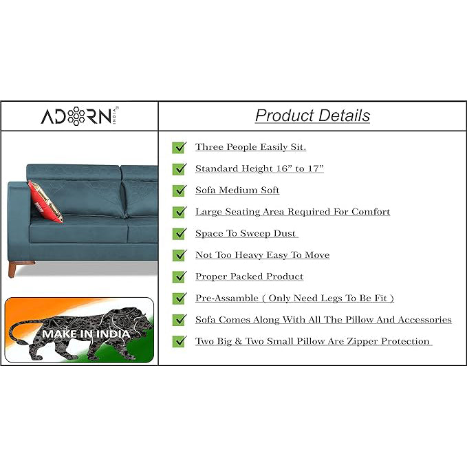 Adorn India Premium Pluto 3+2 Five Seater Sofa Set (Blue)