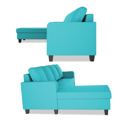 Adorn India Chandler Plain L Shape 6 Seater Sofa Set Lhs (Aqua Blue) (3 Year Warranty)