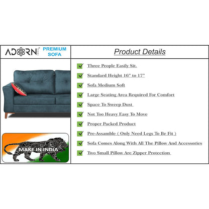Adorn India Premium Aslaug 3-1-1 Sofa Set (Leatherette Suede Fabric Colour Blue)