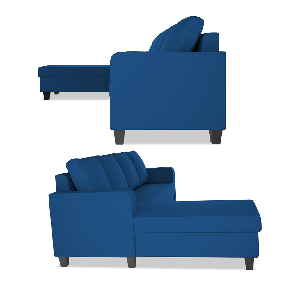 Adorn India Chandler Plain L Shape 6 Seater Sofa Set Lhs (Blue) (3 Year Warranty)