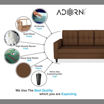Adorn India Darcy L Shape 5 Seater Sofa Set (RHS) (Brown) (3 Year Warranty)