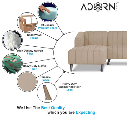 Adorn India Premium Laurel L Shape 6 Seater Sofa Set (LHS) (Beige) (3 Year Warranty)