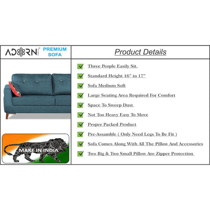 Adorn India Premium Phoenix 3+2 Five Seater Sofa Set (Leatherette Suede Fabric Colour Blue)