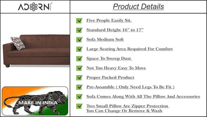 Adorn India Blazer L Shape 6 Seater Sofa Set (Right Side) (Brown)