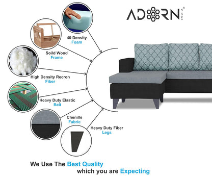 Adorn India Dorothy Blossom L Shape 5 Seater Sofa Set LHS (Black & Grey)