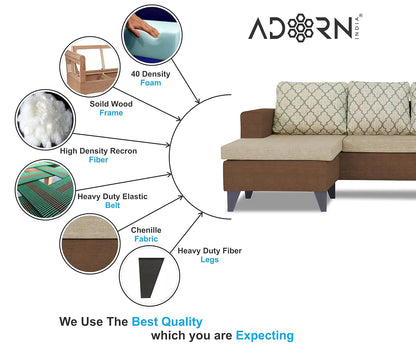 Adorn India Dorothy Blossom L Shape 5 Seater Sofa Set LHS (Brown & Beige)