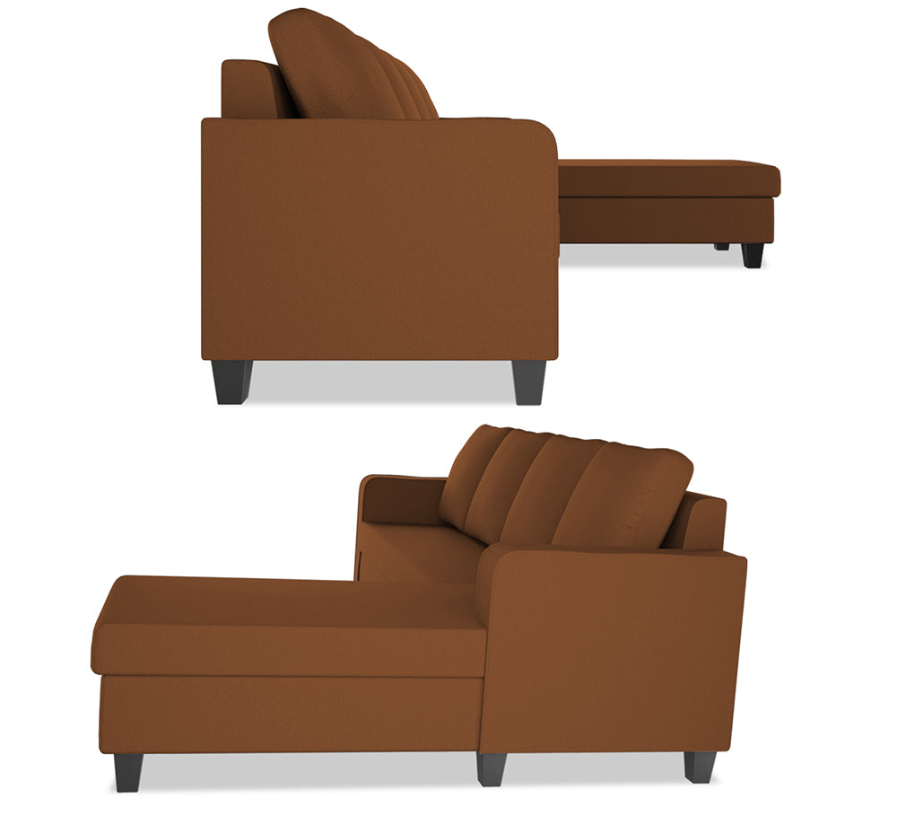 Adorn India Chandler Plain L Shape 6 Seater Sofa Set RHS (Brown) (3 Year Warranty)