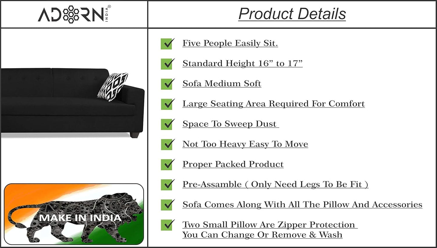 Adorn India Blazer L Shape 6 Seater Sofa Set (Left Side) (Black)