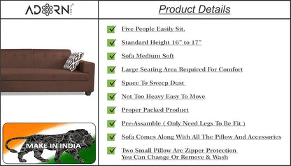 Adorn India Blazer L Shape 6 Seater Sofa Set (Left Side) (Brown)